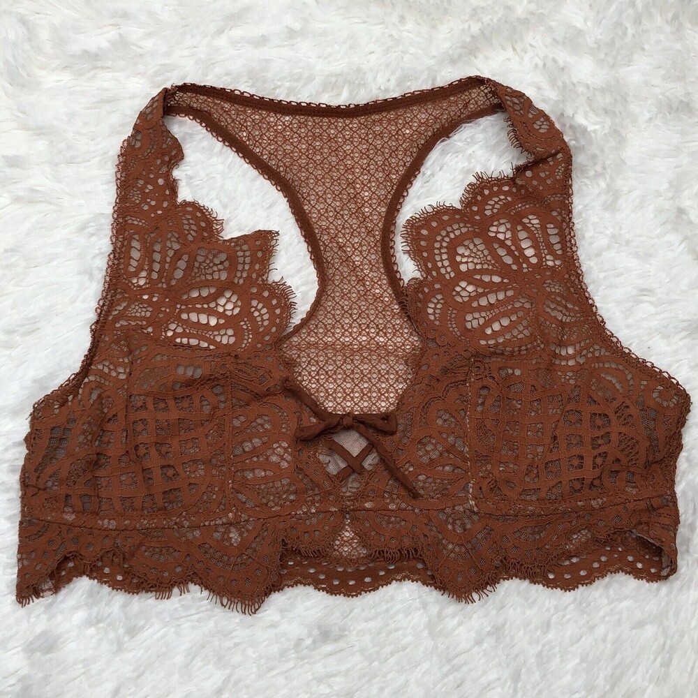Victorias Secret Dream Angels Bralette Medium Tie Burnt Orange Lace Fairy Dainty